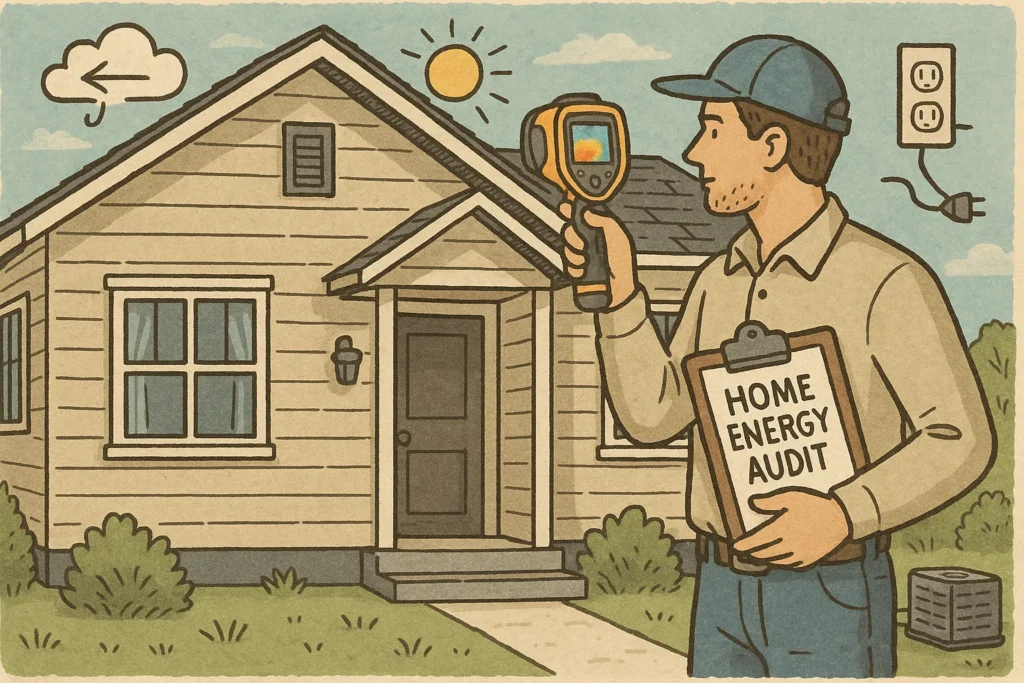 professional energy audit using infrared camera to detect leaks