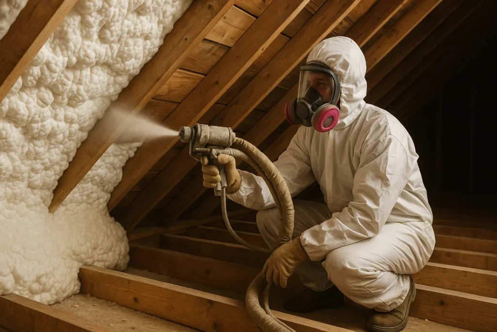 installing closed-cell spray foam insulation for airtight envelope