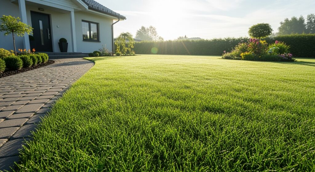 A pristine, lush green lawn with no weeds, demonstrating the result of using eco-friendly weed control methods.